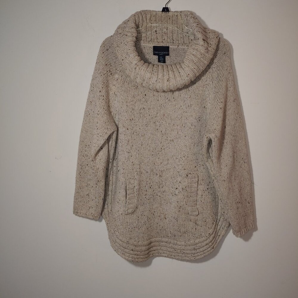 Cynthia Rowley Speckled Wool Blend Chunky Knit Turtle Neck Sweater Size 2X Cream